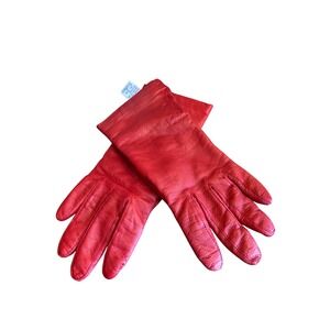 Fownes Red Leather Gloves Womens Size 7 Cashmere Lined Genuine Leather WPL 9522